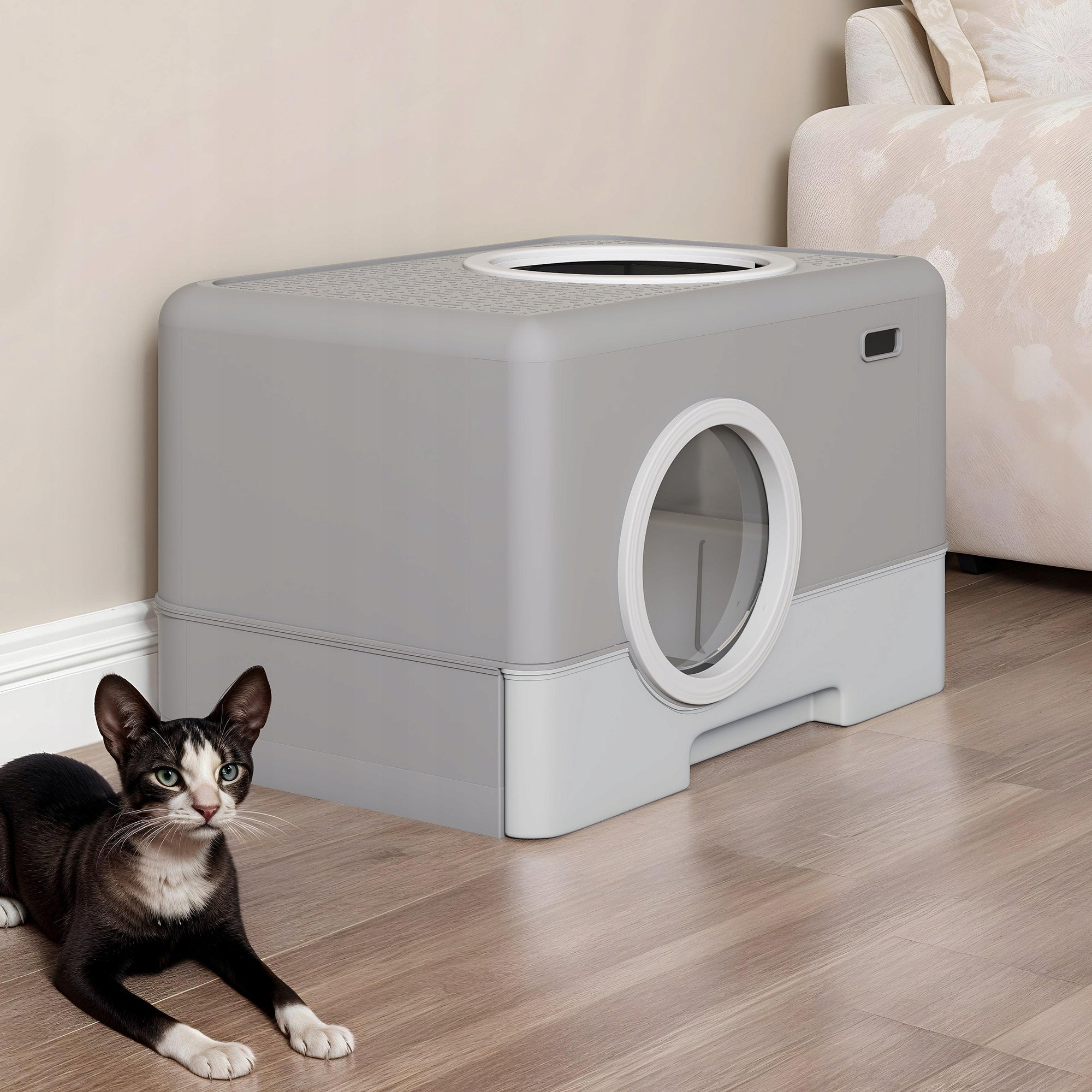 Cat Litter Box,Odorless Anti-Splashing,Drawer Desi ,Front Entry Top Exit Length 39 cm