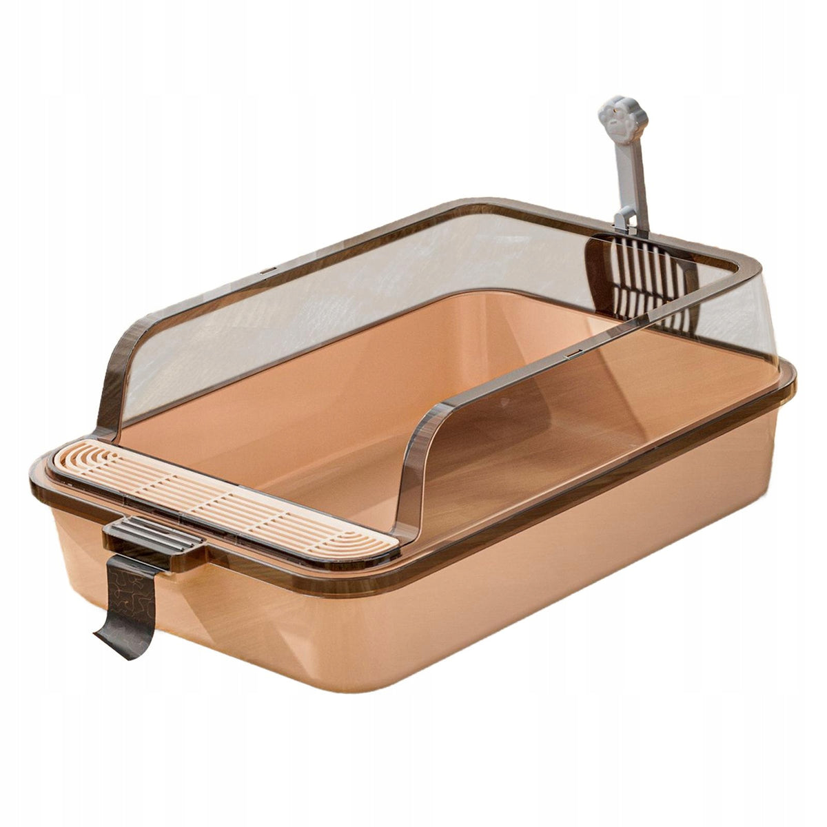 Cat Litter Box Open Top High Sided Pet Litter Tray Bedpan Cat Sand Brown Packaging status original