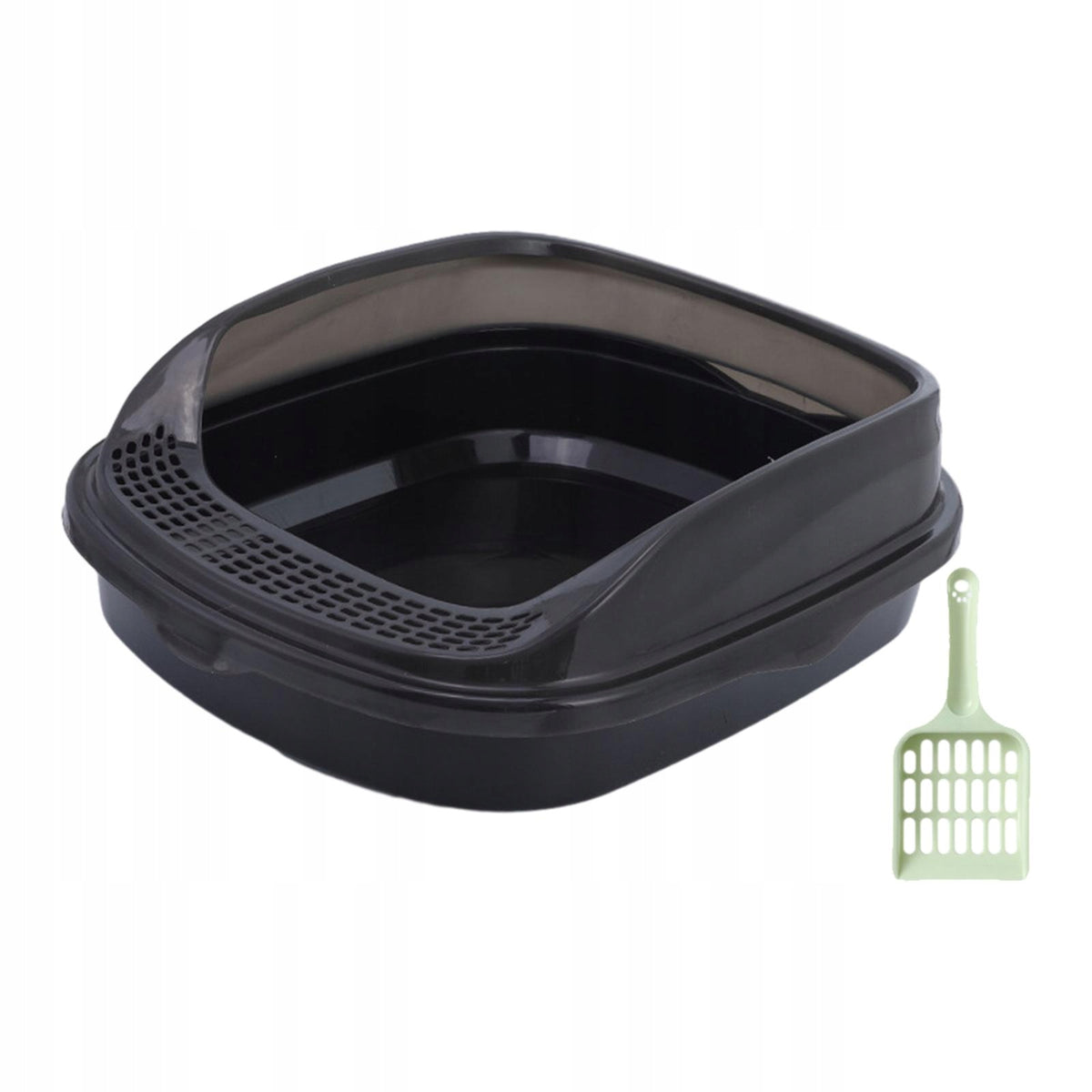 Cat Litter Box Open Top Pet Litter Tray, Large with High Side, black medium