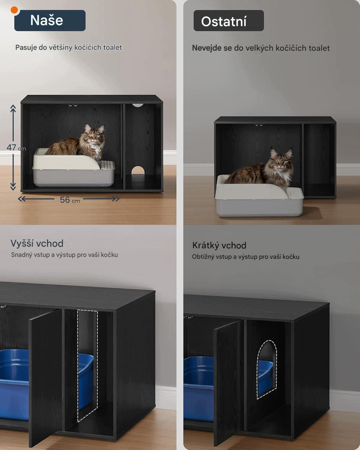 Cat Litter Box PCL013B03, 80 x 50 x 50 cm, Black Manufacturer code SONGMICS