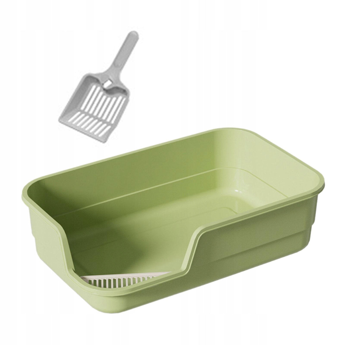 Cat Litter Box Pet Cat Toilet Sand Box Large Space Easy Carry Semi green