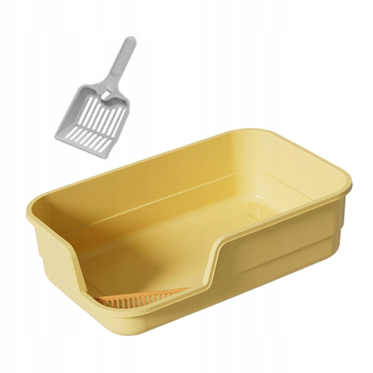 Cat Litter Box Pet Cat Toilet Sand Box Large Space Easy Carry Semi yellow