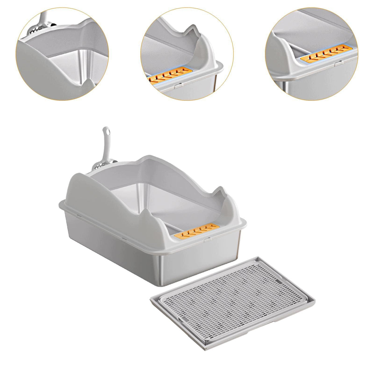 Cat Litter Box Pet Litter Basin Portable Kitten Potty Light grey with mat Packaging status original