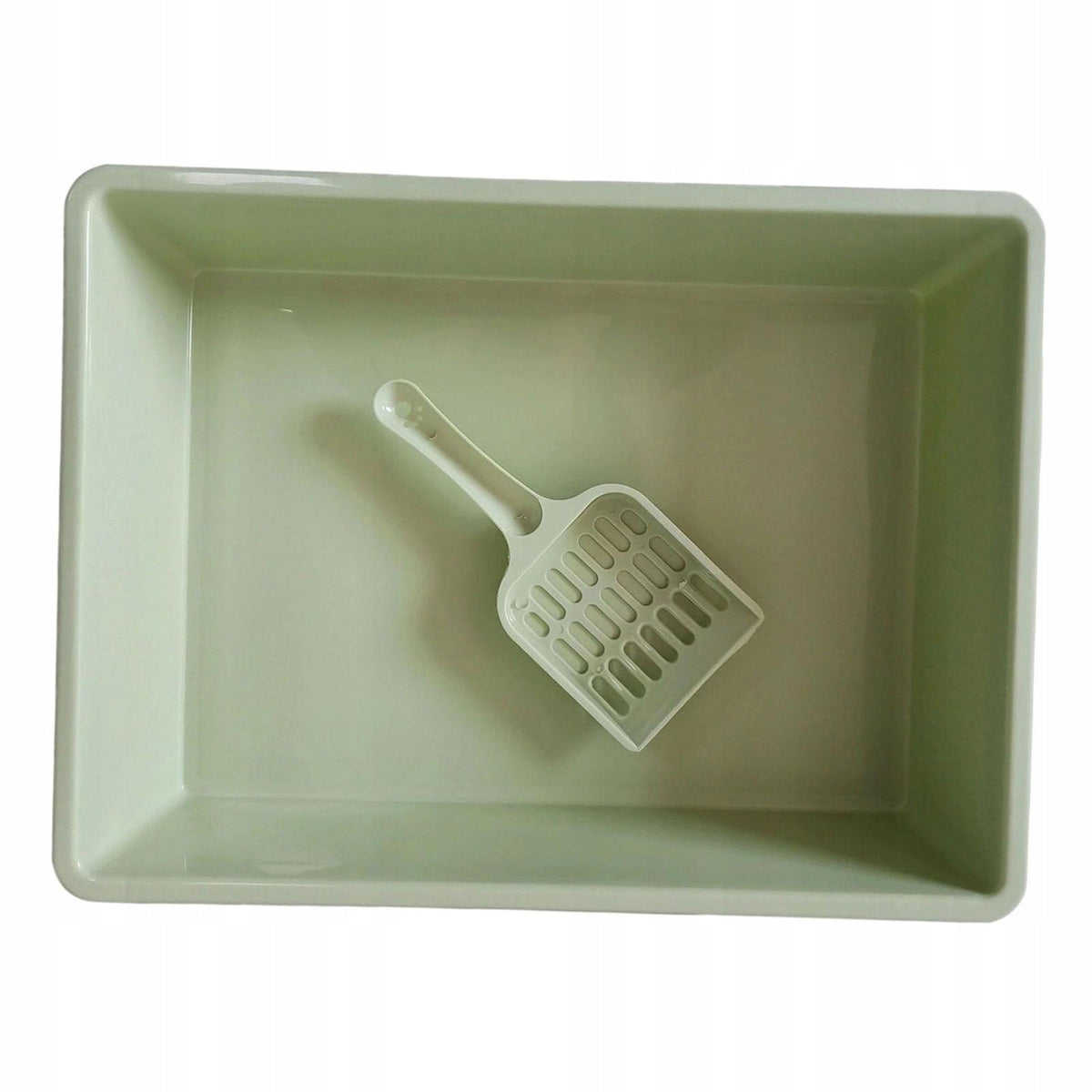 Cat Litter Box Pet Litter Smooth Rim Toilet With Scoop Container Box Green