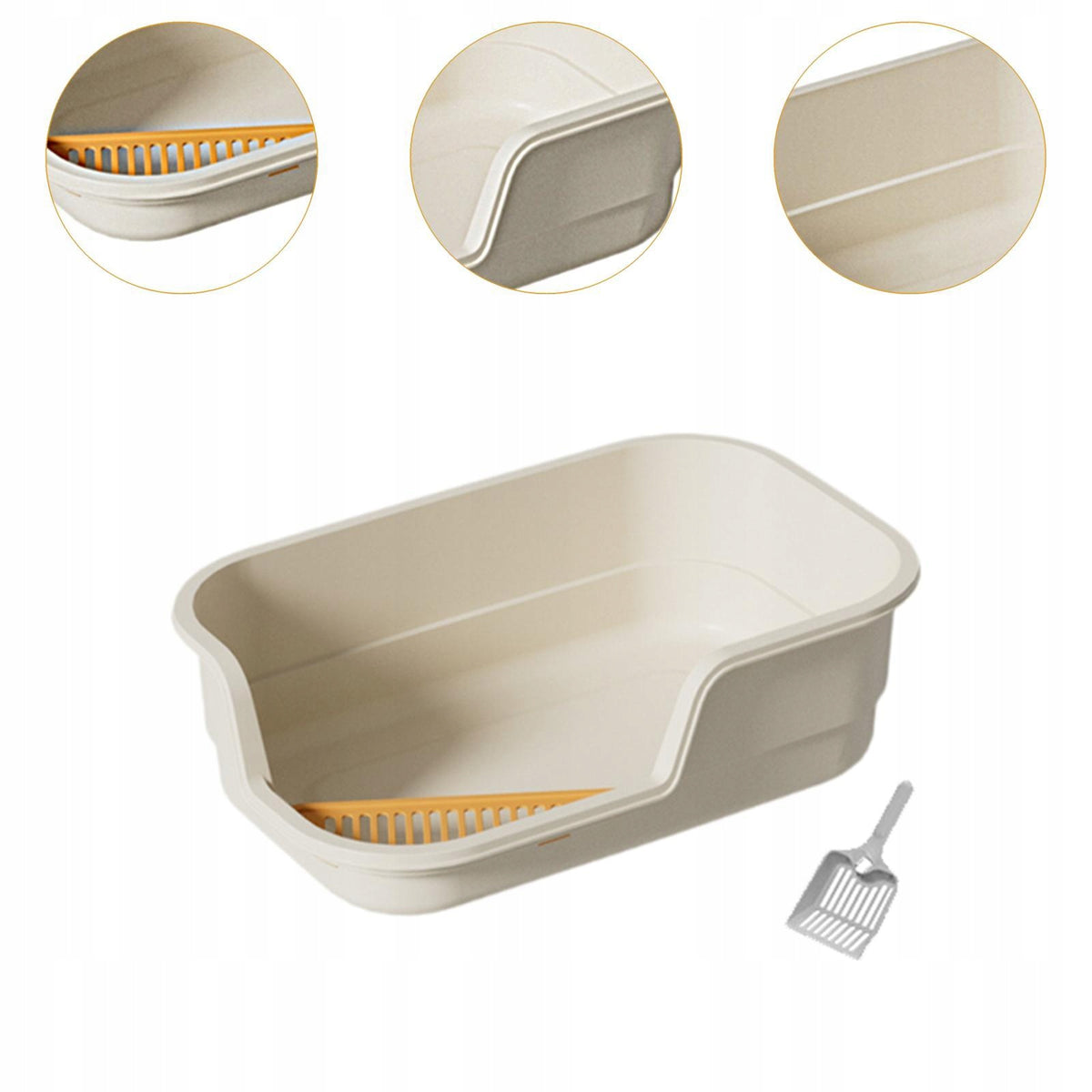 Cat Litter Box Portable Sides Anti Splash Easy Carry Anti Splashing beige Packaging status original