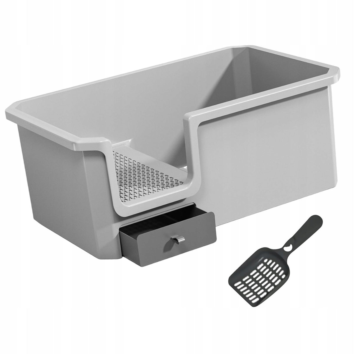 Cat Litter Box Portable Splashproof for Indoor Cats Sturdy Pet Gray Packaging status original