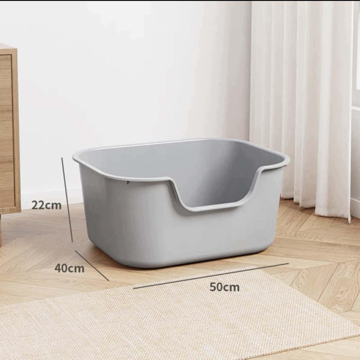 Cat Litter Box Sand Box Container Kitten Toilet Cat Bedpan with High Gray