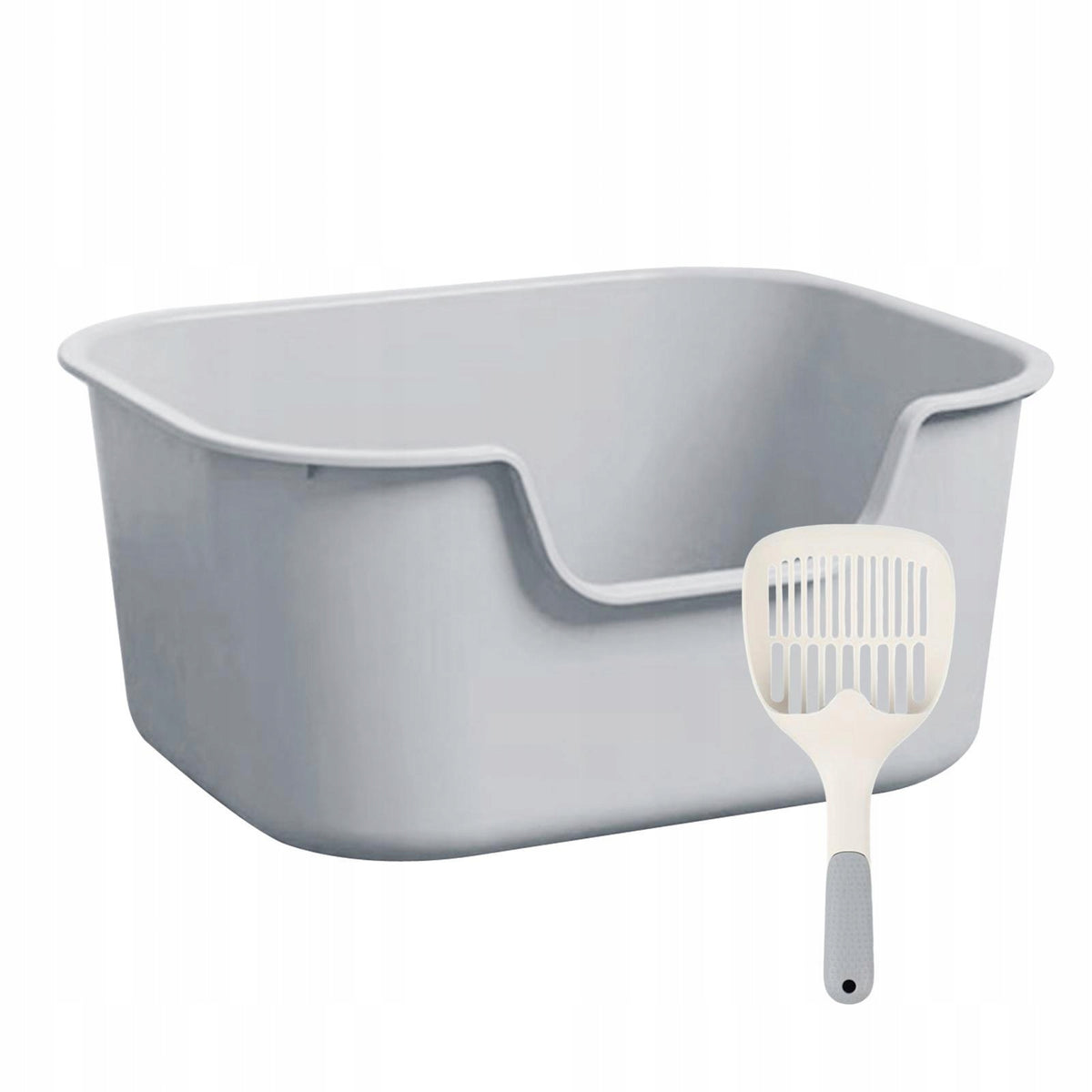 Cat Litter Box Sand Box Container Kitten Toilet Splashproof Open Top Gray Packaging status original