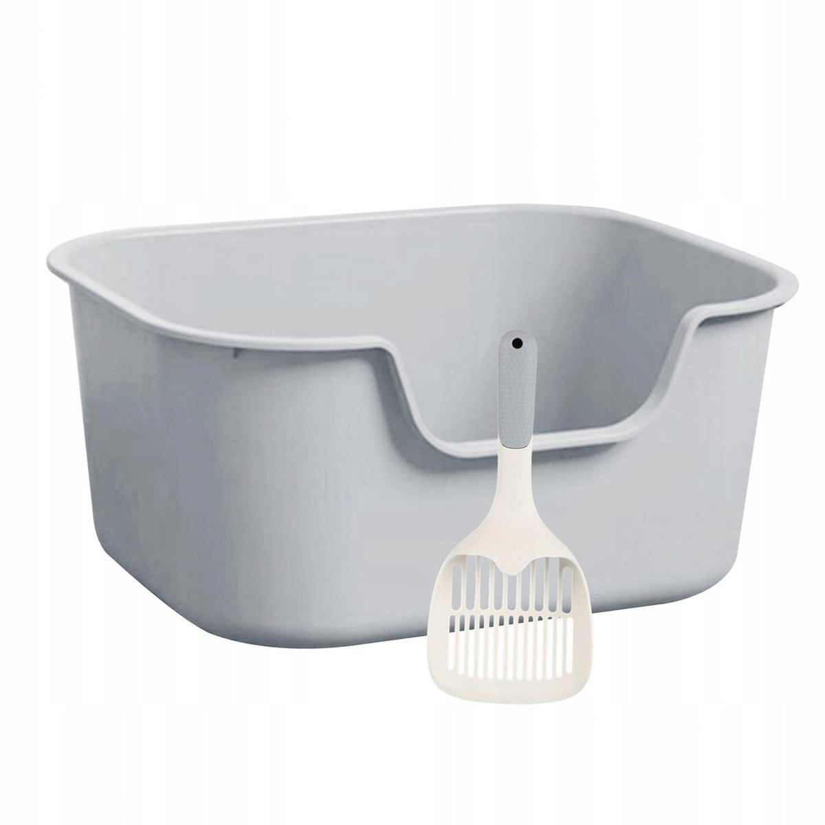 Cat Litter Box Sand Box Container Kitten Toilet Splashproof Open Top Gray