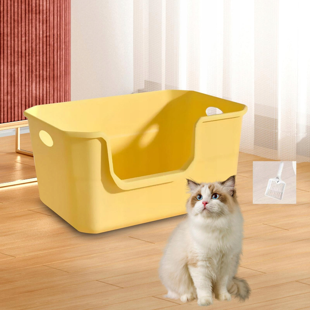 Cat Litter Box Semi Closed Cat Bedpan Kitten Toilet Splashproof Sand yellow