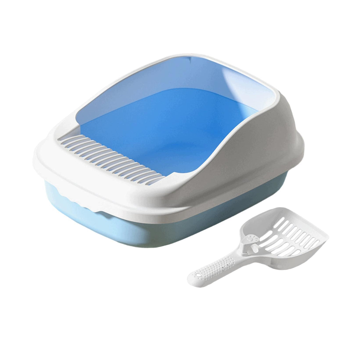 Cat Litter Box Semi Enclosed Litter Tray 12 Liter Capacity 19x13x7.5 Blue