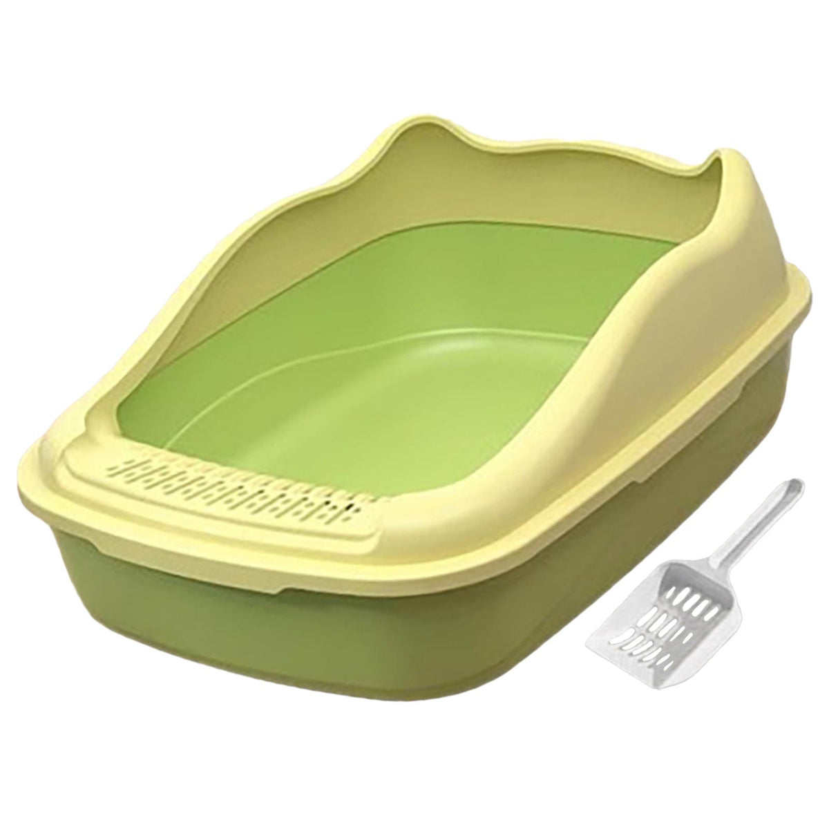 Cat Litter Box, Semi Enclosed Toilet, High Sides, Sturdy, Anti Green