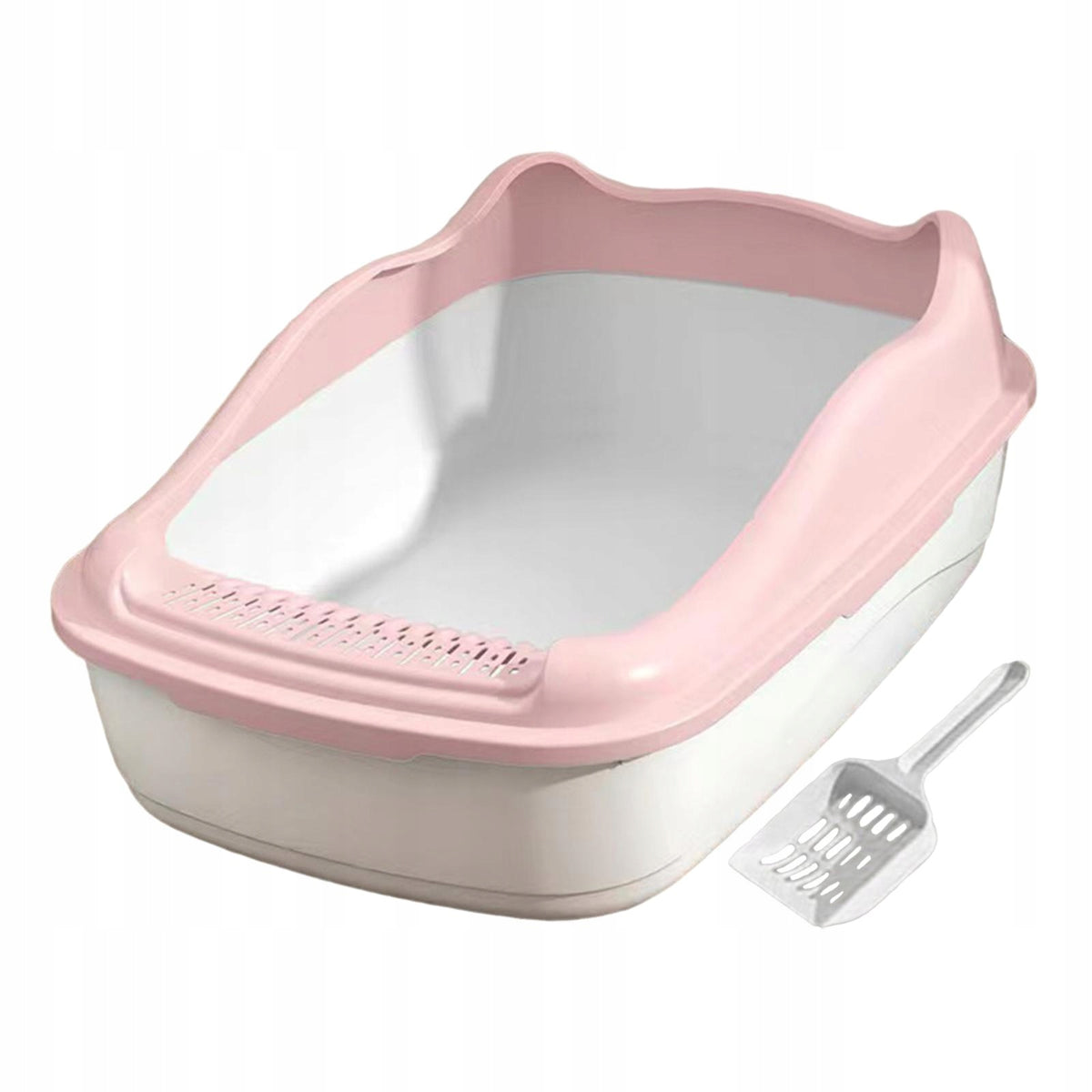 Cat Litter Box, Semi Enclosed Toilet, High Sides, Sturdy, Anti Splash, Pink Packaging status original