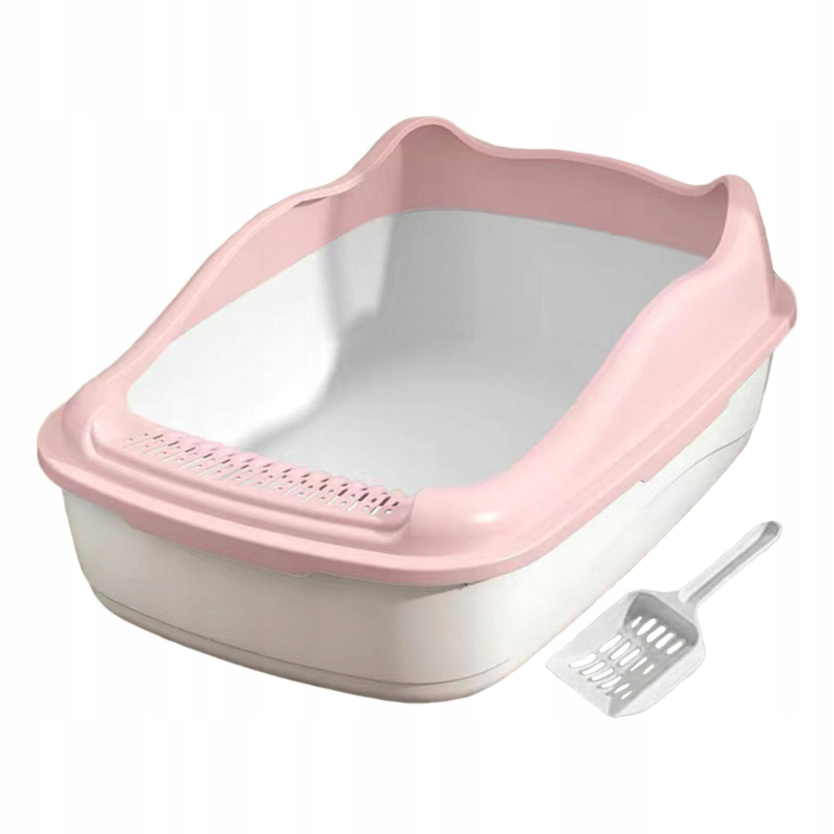 Cat Litter Box, Semi Enclosed Toilet, High Sides, Sturdy, Anti Splash, Pink