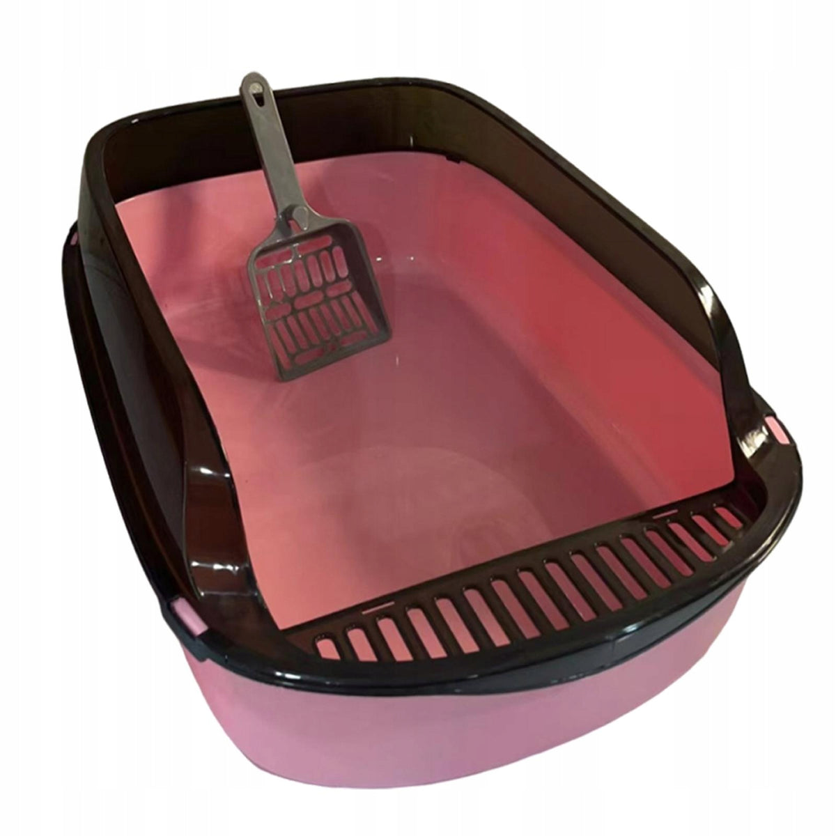 Cat Litter Box Small Cats Portable with Shield and Scoop Sifting Pink Packaging status original