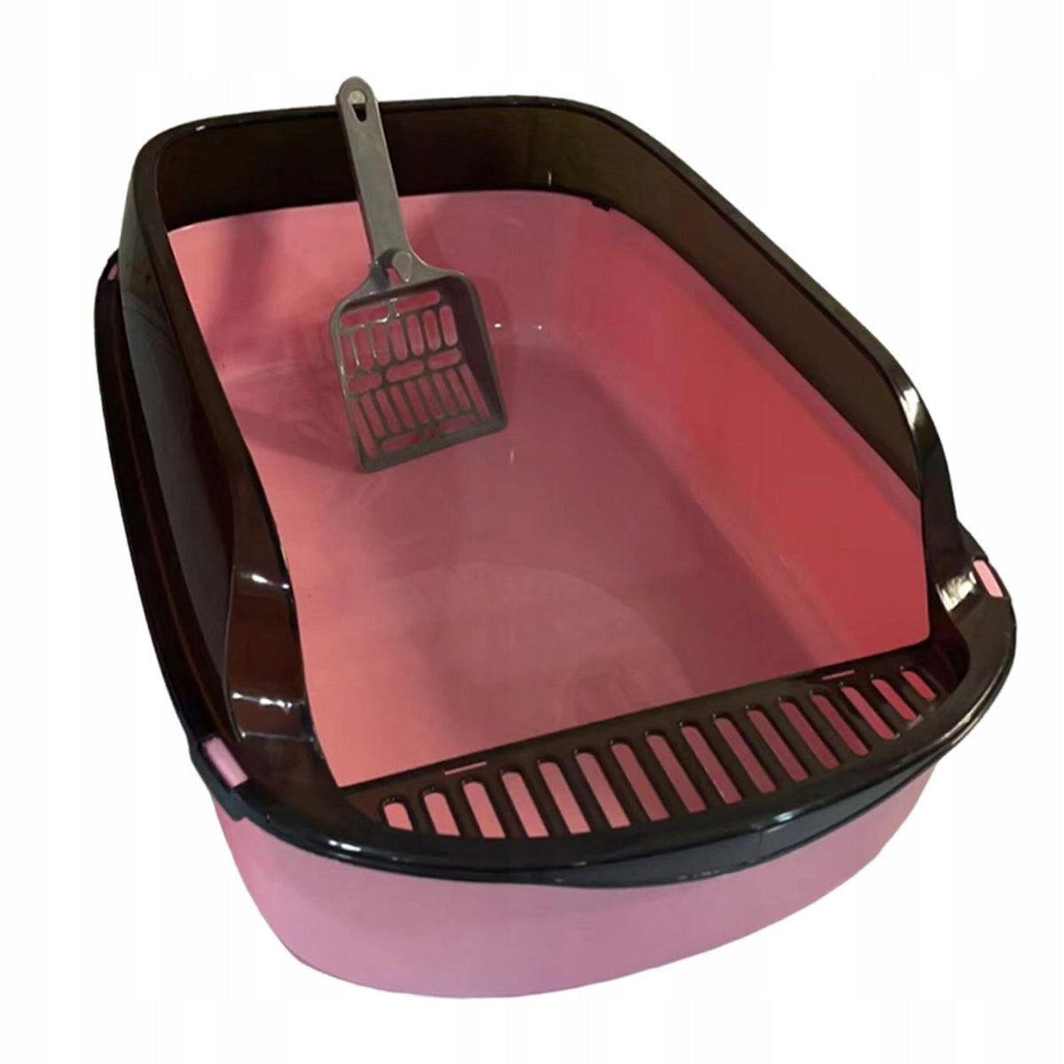 Cat Litter Box Small Cats Portable with Shield and Scoop Sifting Pink