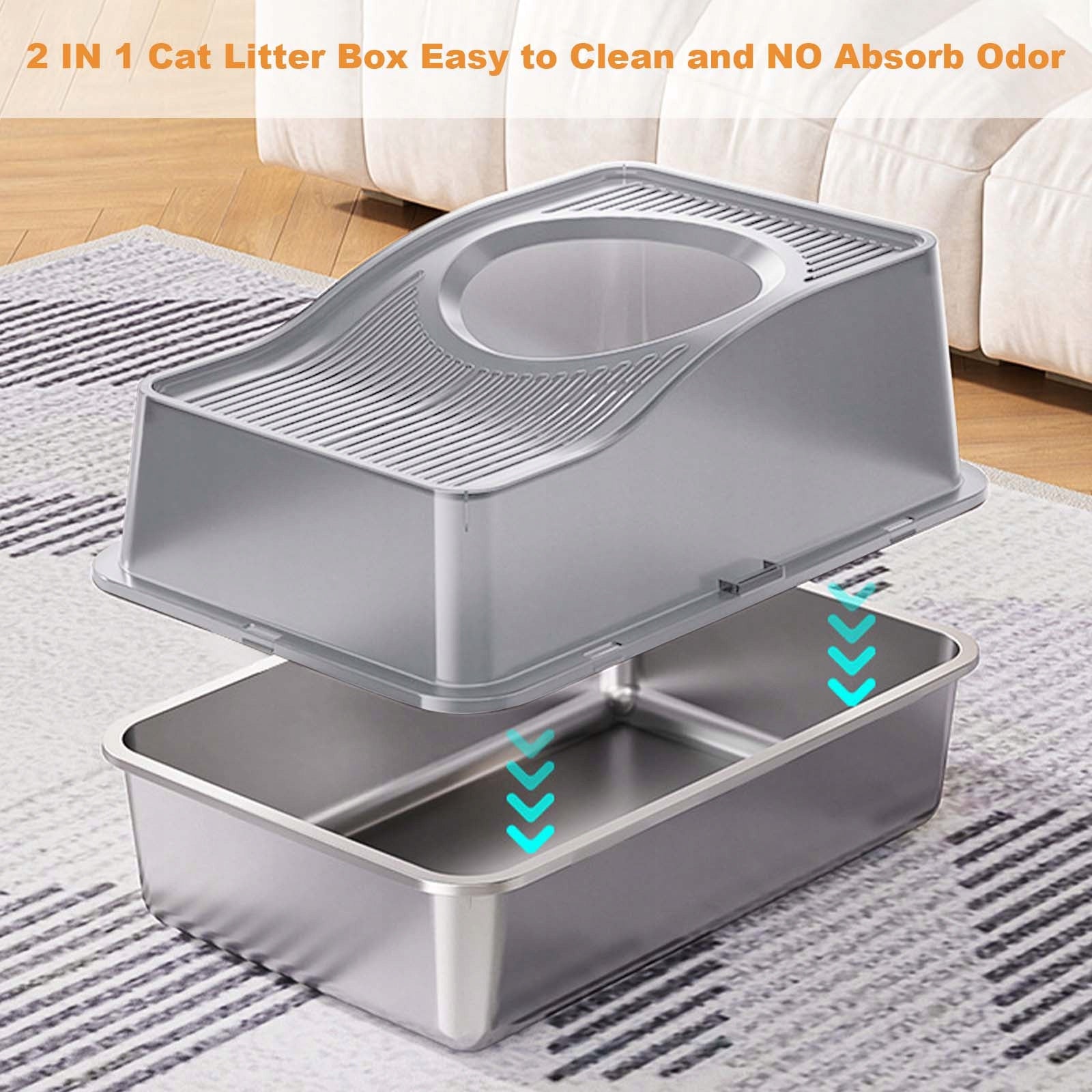 Cat Litter Box, Stainless Steel Enclosed Cat Toilet, Gray,15cmH, 60x40x35cm Brand no brand