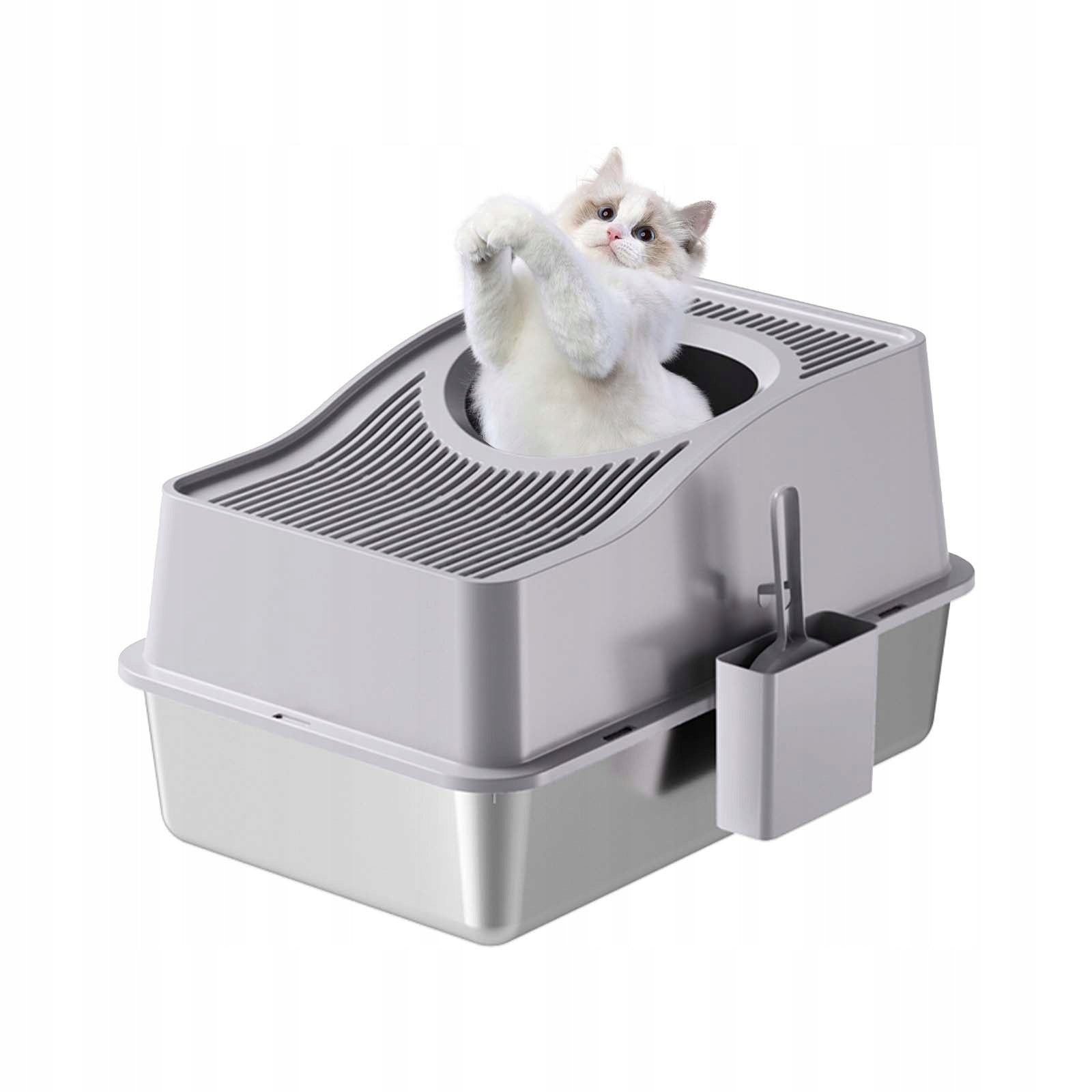Cat Litter Box, Stainless Steel Enclosed Cat Toilet, Gray,15cmH, 60x40x35cm