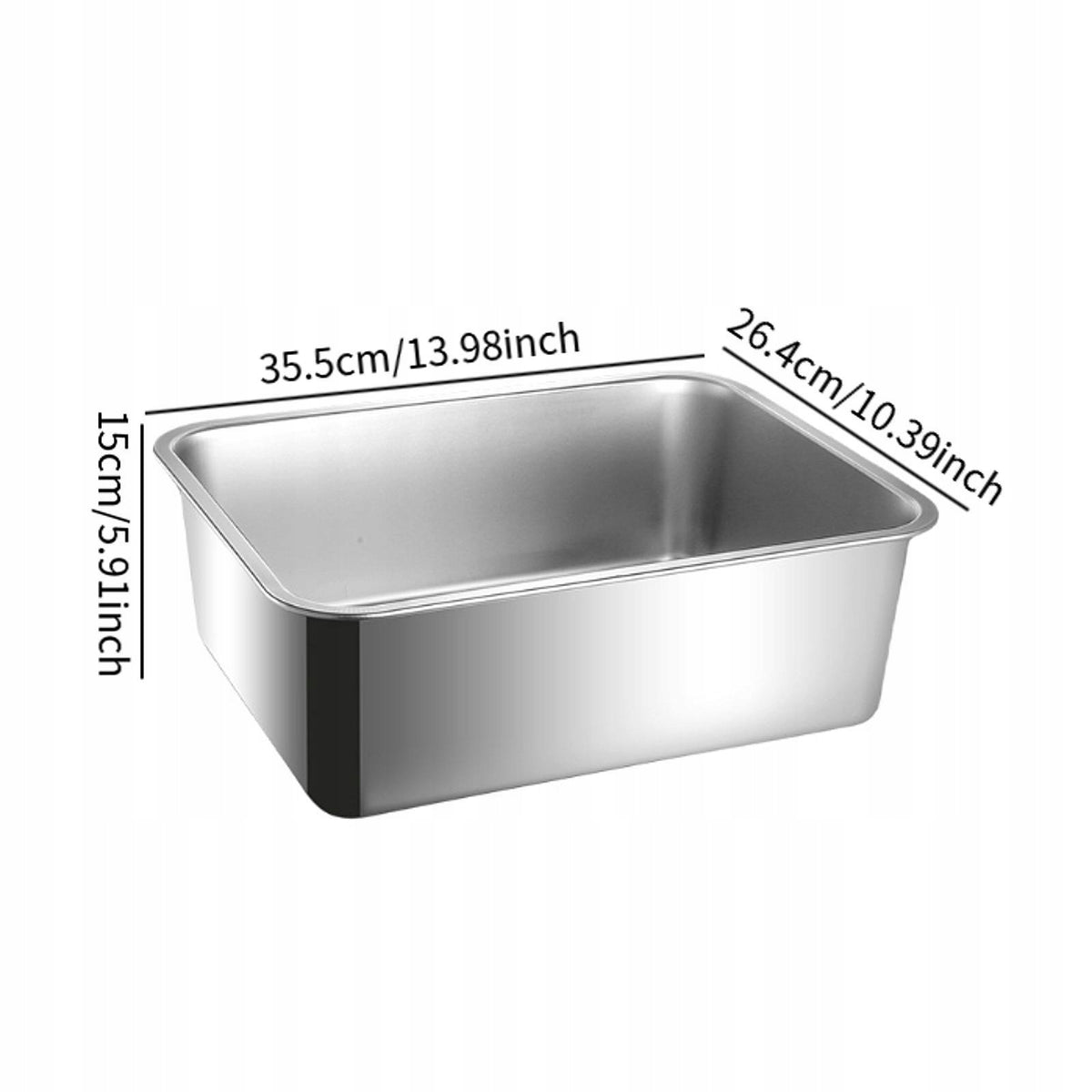 Cat Litter Box Stainless Steel Large Capacity Anti Splashing Height 15cm Packaging status original