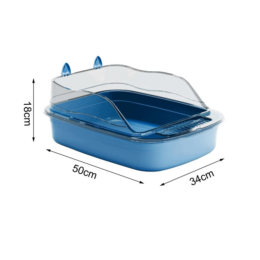 Cat Litter Box, Sturdy Plastic, Open Top with Frame, High Protection blue Packaging status original