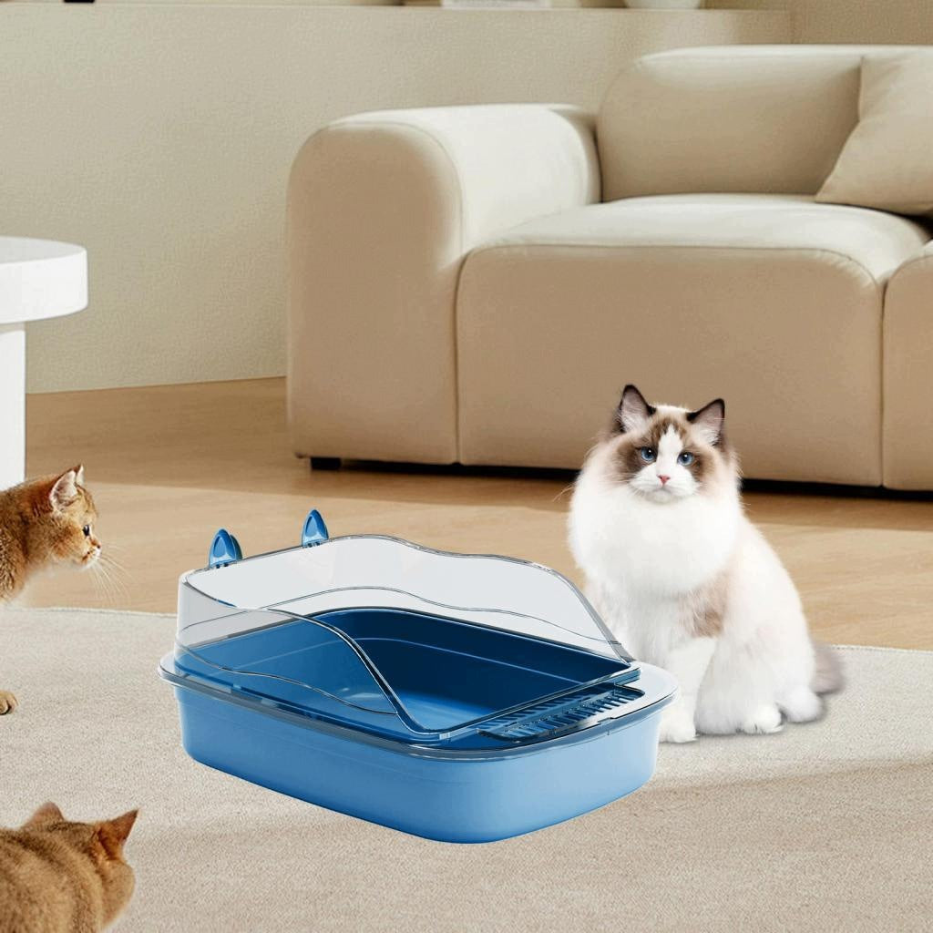 Cat Litter Box, Sturdy Plastic, Open Top with Frame, High Protection blue