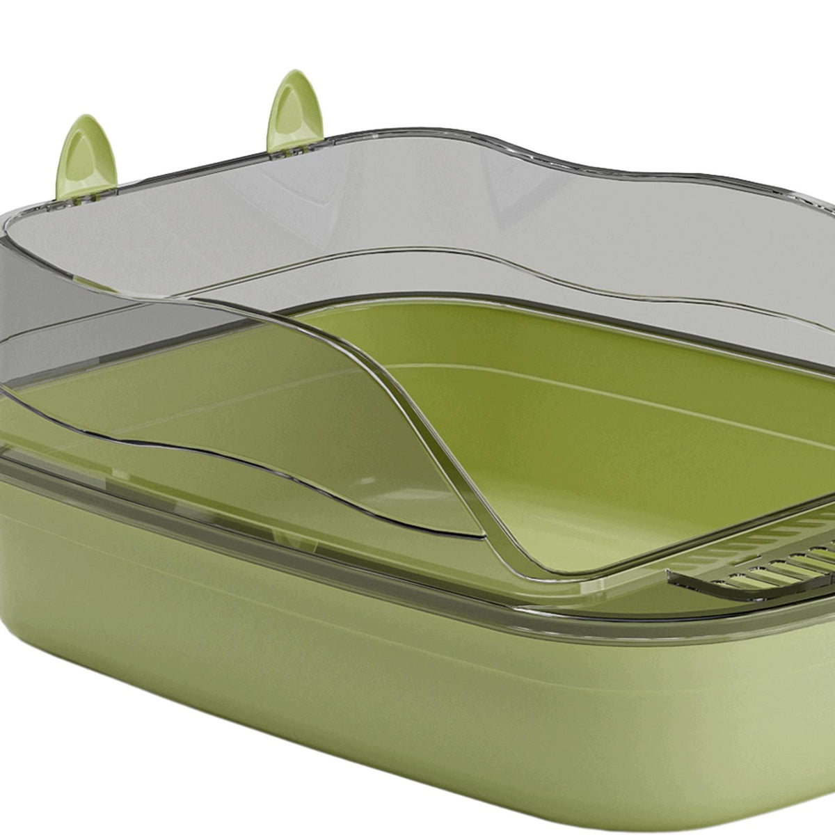 Cat Litter Box, Sturdy Plastic, Open Top with Frame, High Protection green Packaging status original
