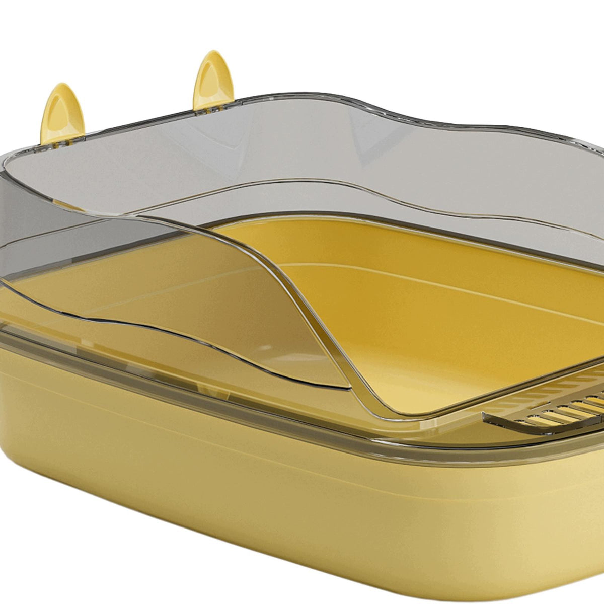 Cat Litter Box, Sturdy Plastic, Open Top with Frame, High Protection yellow Packaging status original