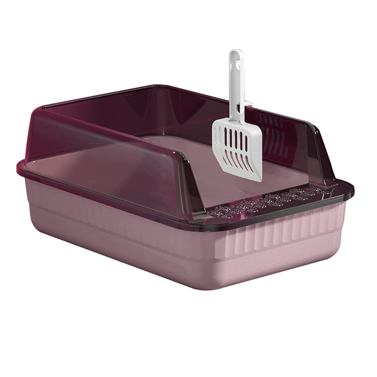 Cat Litter Box Tray Toilet Set with Scoop High Sides Semi Enclosed Pink