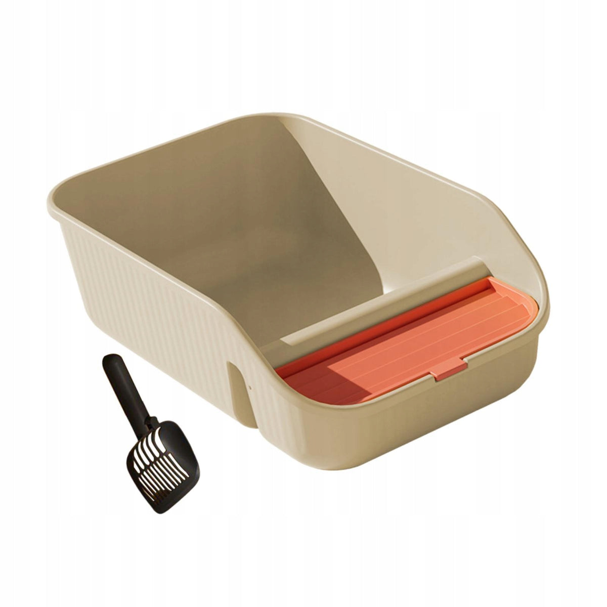 Cat Litter Box for Domestic Cats, Open Top, Removable, with Scoop, Beige