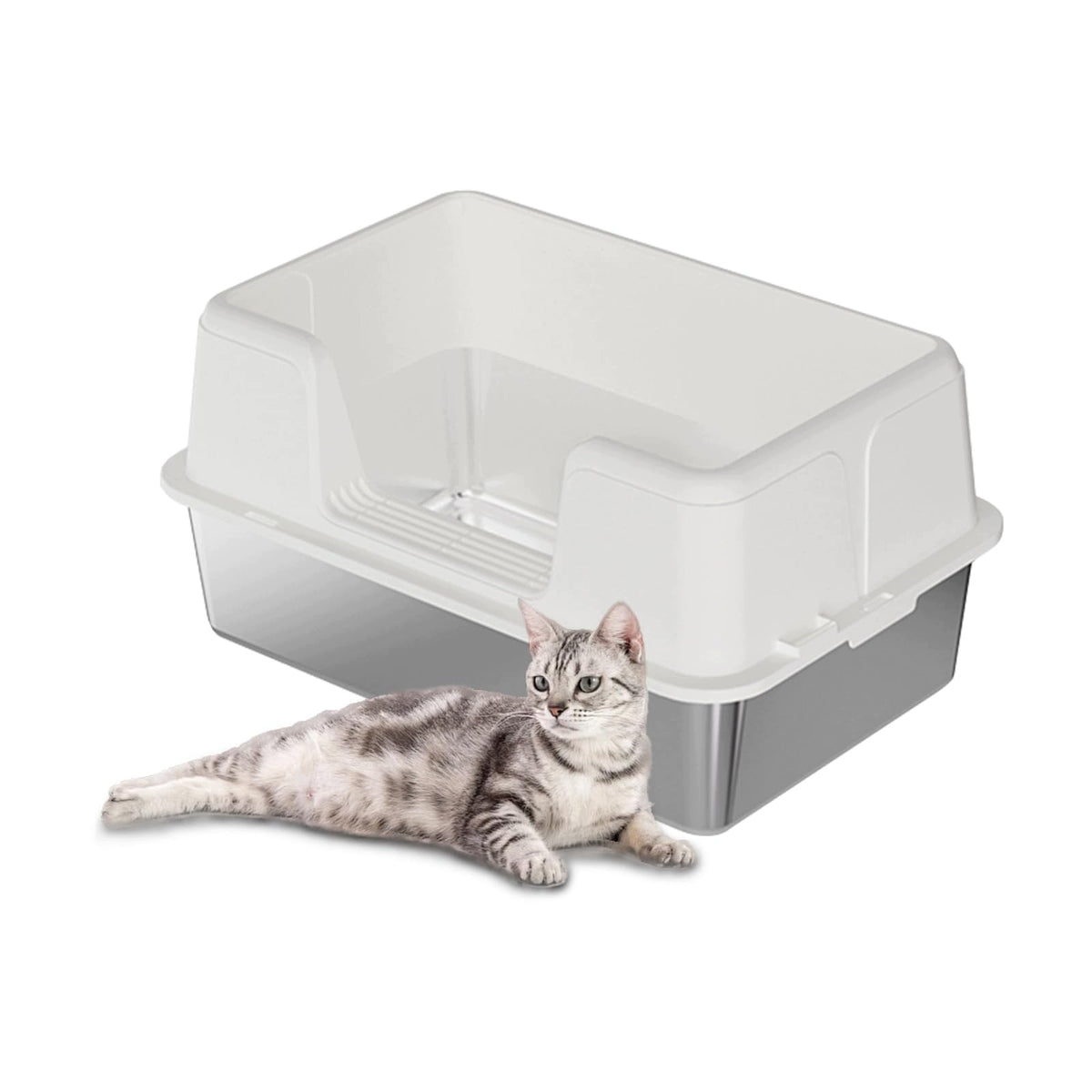 Cat Litter Box with Detachable Splash Guard, White, 50 x 35 x 26.5cm