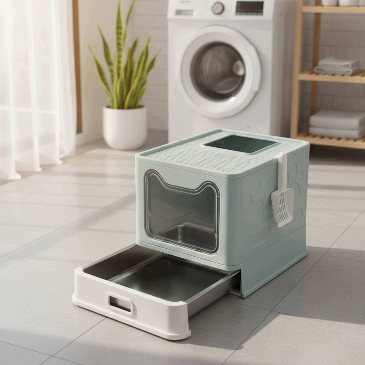 Cat Litter Box with Drawer Stainless Steel Enclosed Litter Box Pull-Out Manufacturer code 11872494288