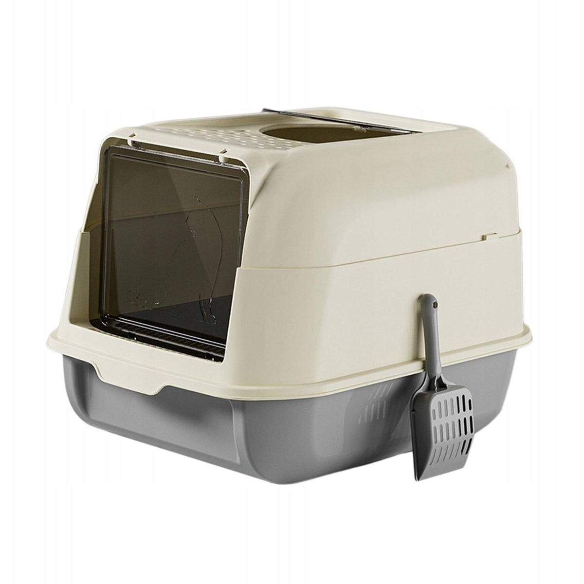 Cat Litter Box with Lid, Cat Potty, Fully Enclosed Double Door, Cat Gray