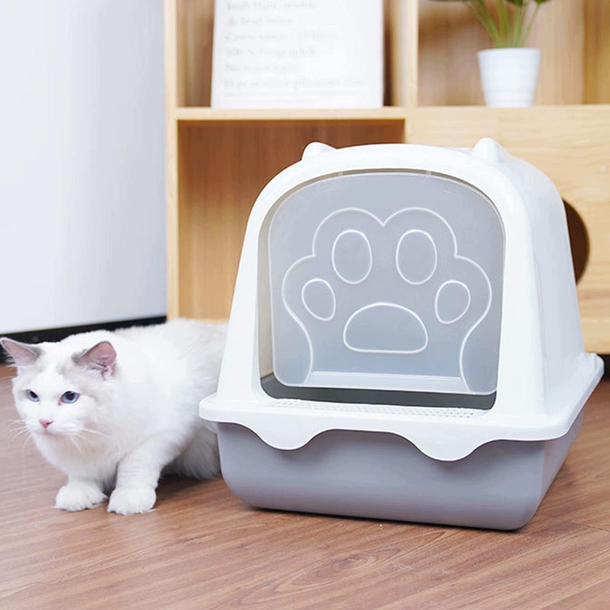 Cat Litter Box with Lid with Handle Hooded Cat Litter Box Cats Blue Packaging status original