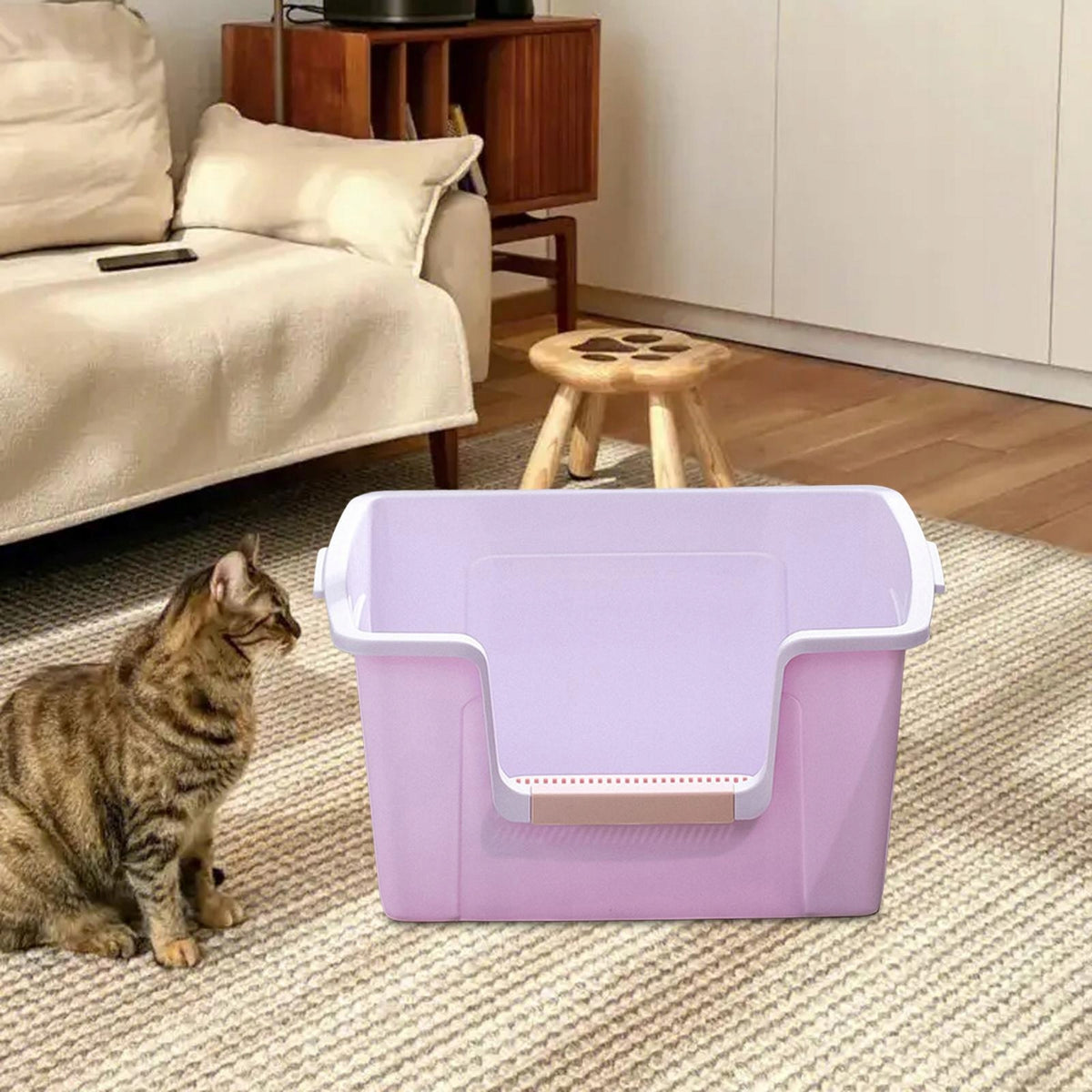 Cat Litter Box with Litter Pedal Sand Box Potty Kitten Litter Pan Violet