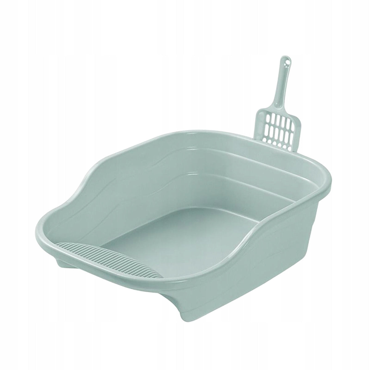 Cat Litter Box with Round Edges, Semi Enclosed Open Top Cat Toilet Blue
