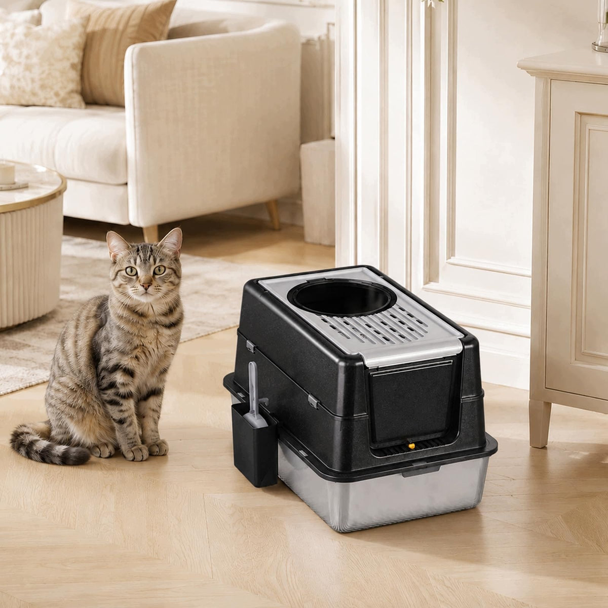 Cat Litter Box with Scoop, Basin 20CM, 60*40*43.5CM, Black Manufacturer code JOLLYTOP