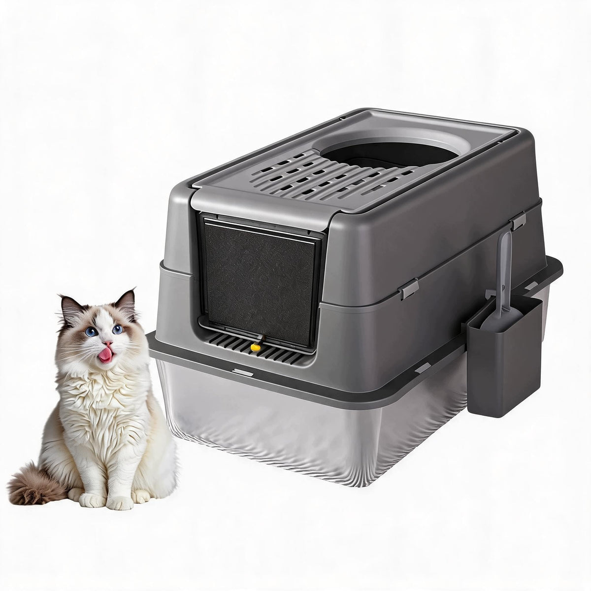 Cat Litter Box with Scoop, Basin 20CM, 60*40*43.5CM, Gray