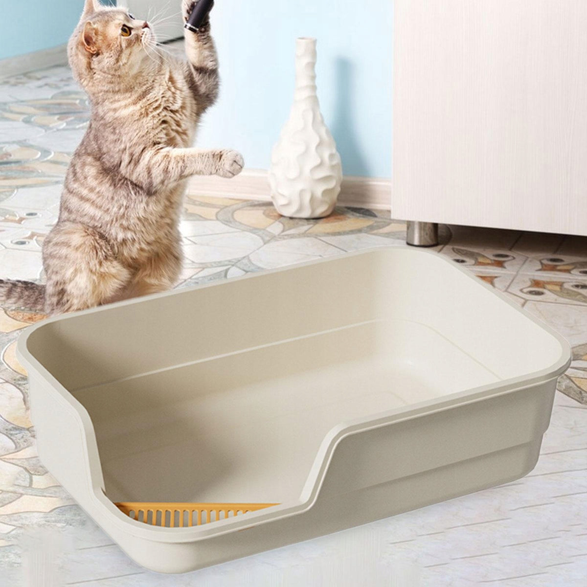 Cat Litter Box with Scoop Bedpan with High Sides Open Air Kitten white
