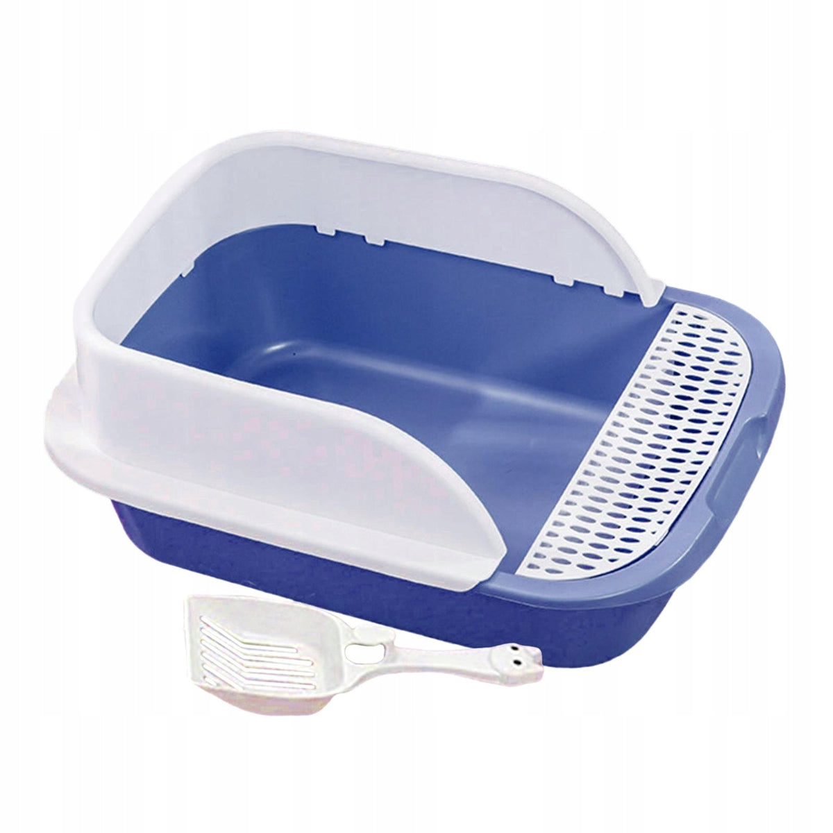 Cat Litter Box with Scoop with Scatter Shield Tall High Sides Blue Large