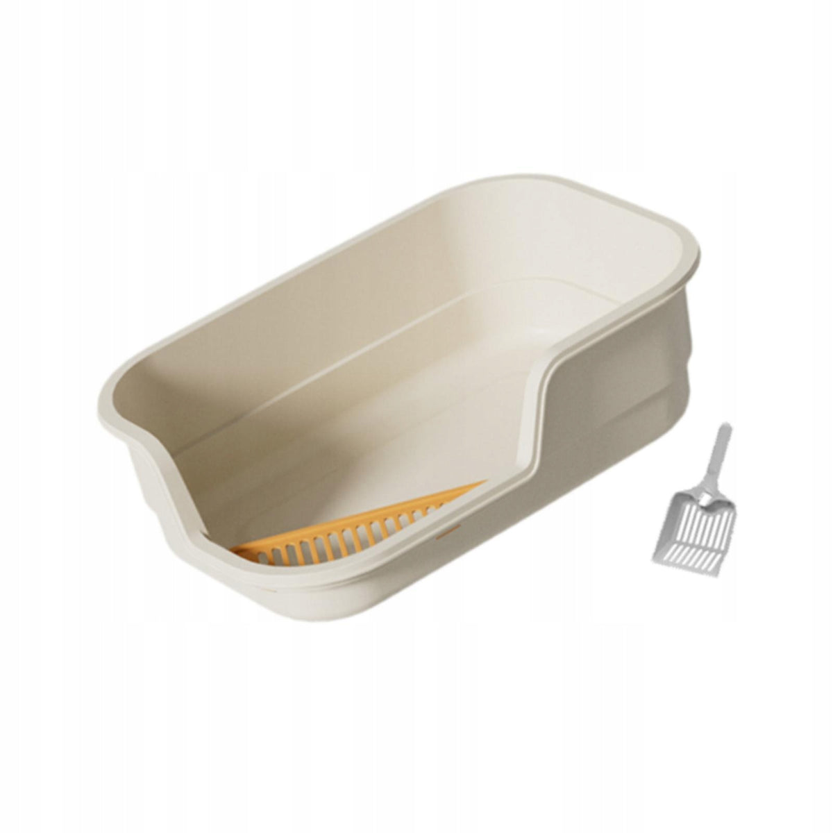 Cat Litter Boxes Large Easy Carry Sides Anti Splash Portable with Cat beige