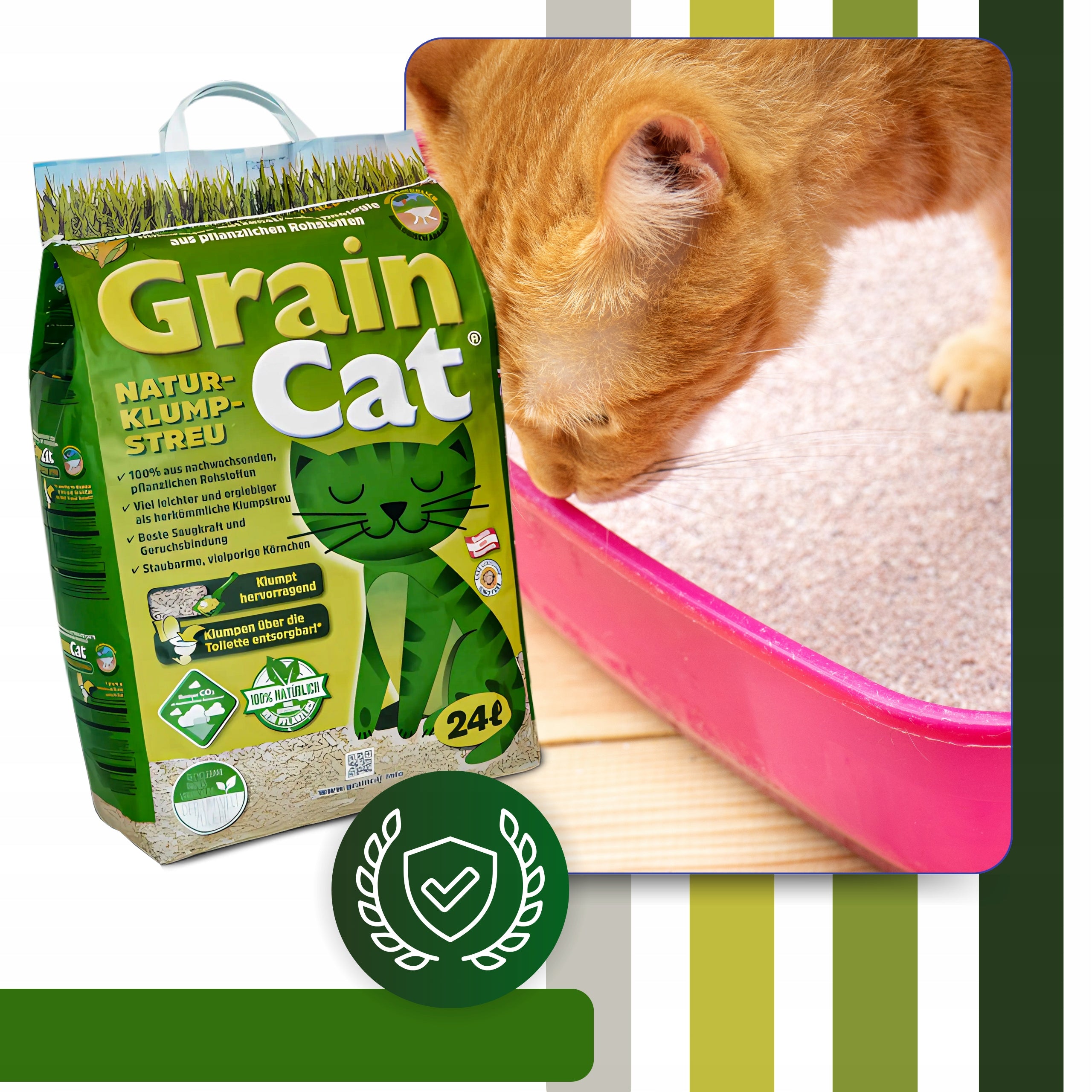 Cat Litter CLUMPING ECOLOGICAL 24l Cereal BIODEGRADABLE for WC Volume 24 l