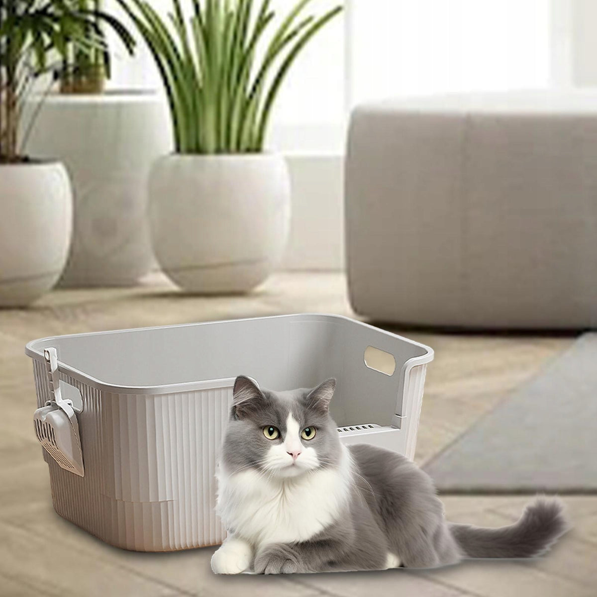 Cat Litter Cat Toilet Easy to Clean Portable Anti Splashing Low Entry gray