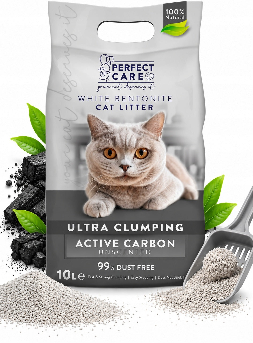 Cat Litter PERFECT CARE Bentonite Clumping Activated Carbon 10L