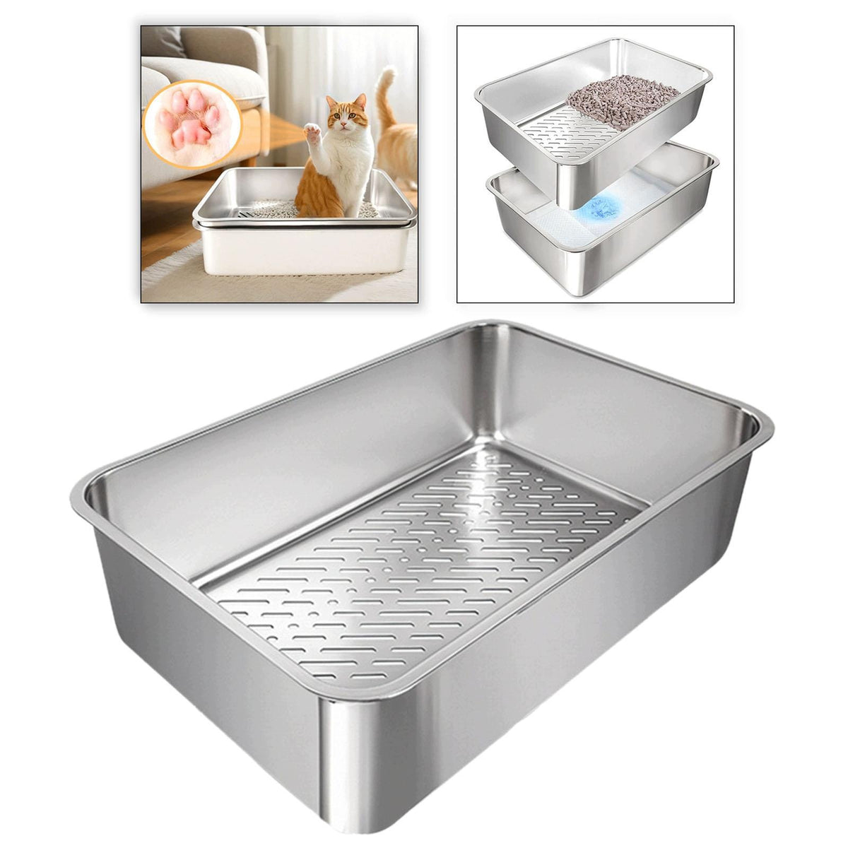 Cat Litter Pan Detachable Open Top Container Sturdy Large Capacity C