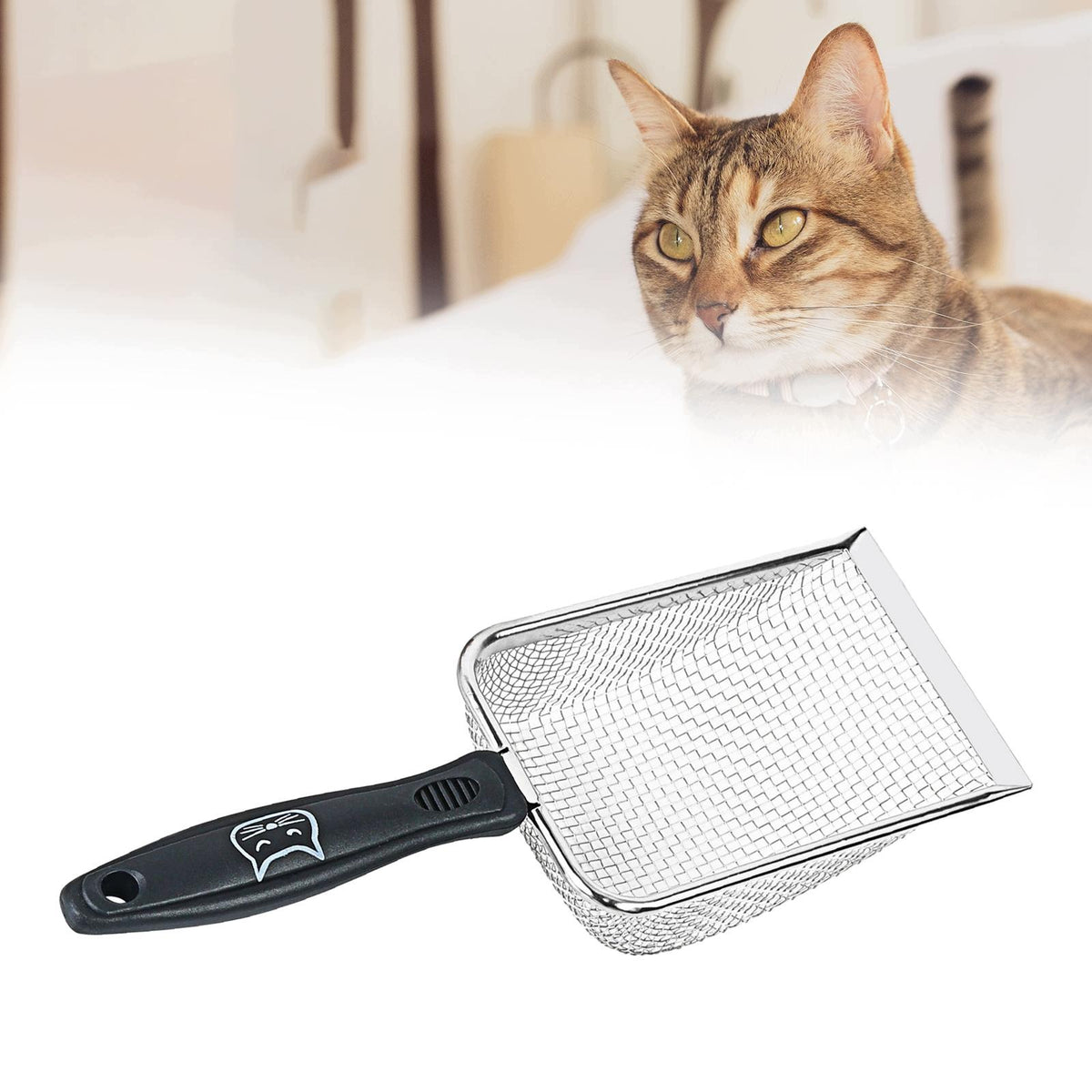 Cat Litter Scooper Metal Long Handle Small Holes Portable Tool 2.8mm mesh