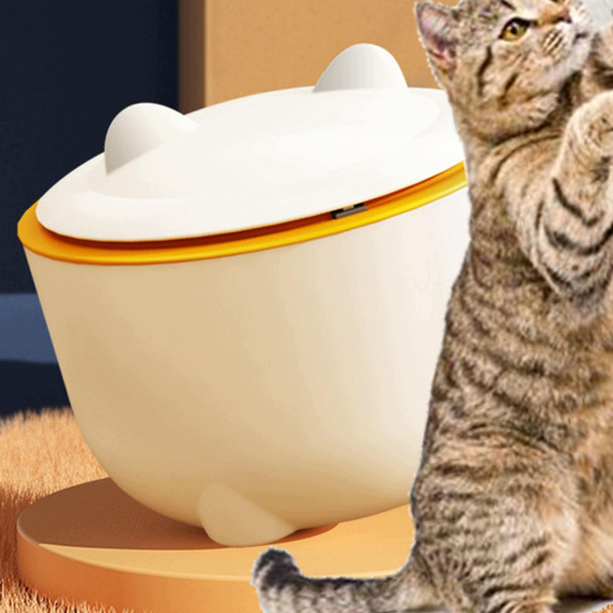 Cat Litter Trash Bin Covered Litter Box with Lid Fully Enclosed Beige Packaging status original