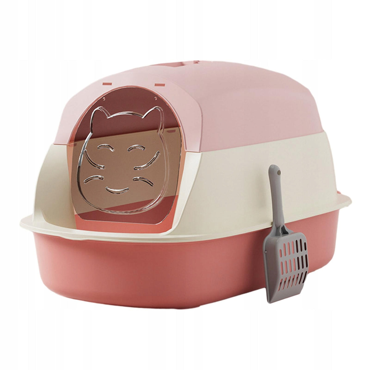 Cat Litter Tray Fully Enclosed Large Hooded Toilet Box with Lid Pink