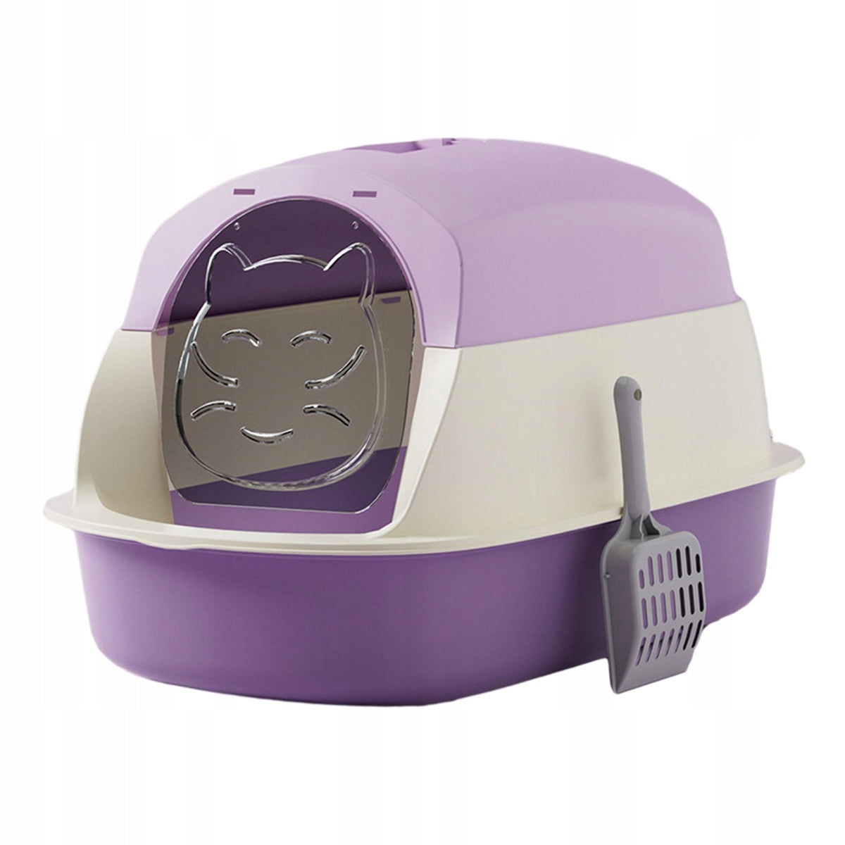 Cat Litter Tray Fully Enclosed Large Hooded Toilet Box with Lid Violet