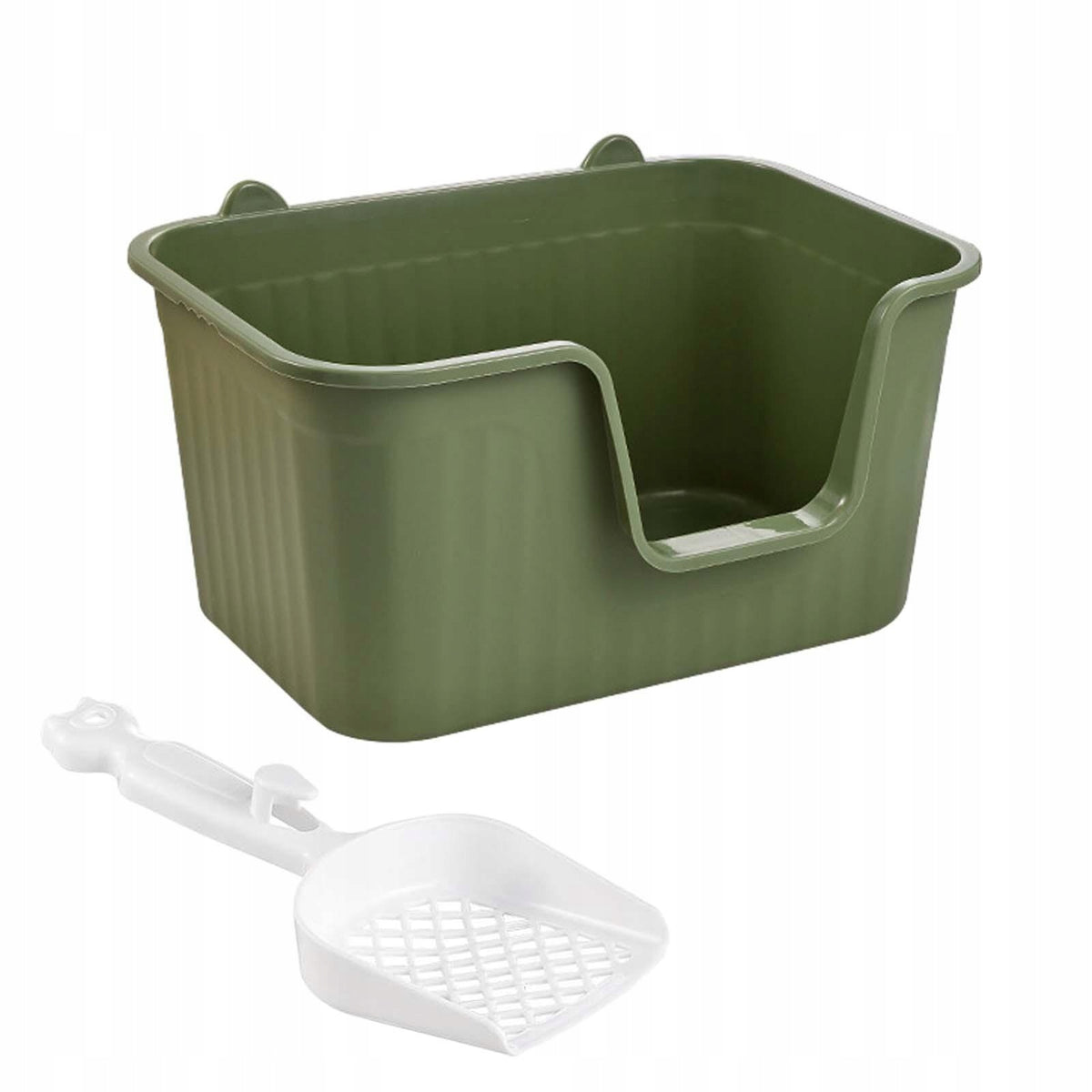 Cat Litter Tray Open Top Pet Litter Basin with High Sides PP Green Large Packaging status original