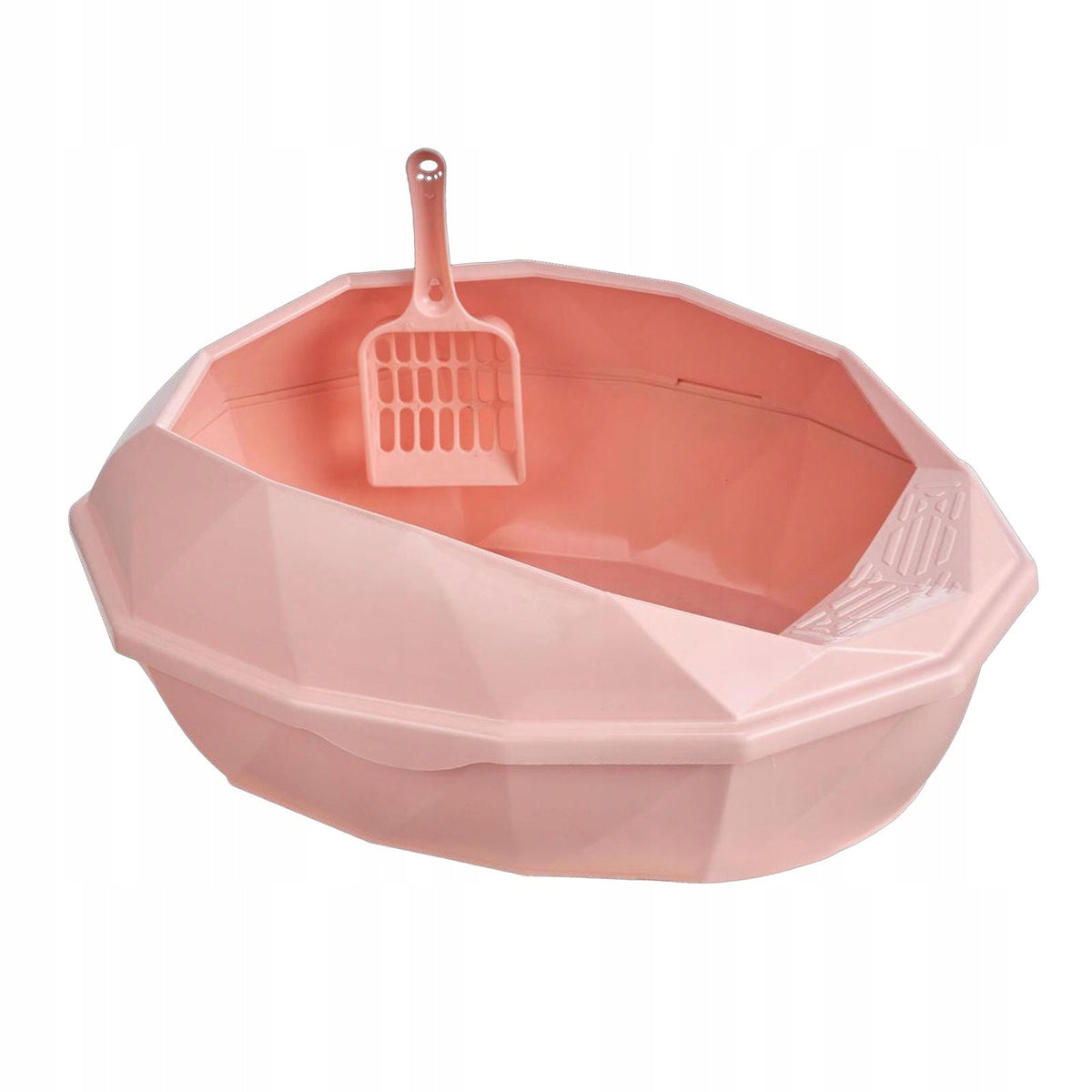Cat Litter Tray Semi Closed Cat Litter Container with Hollow Spoon for Pink Packaging status original
